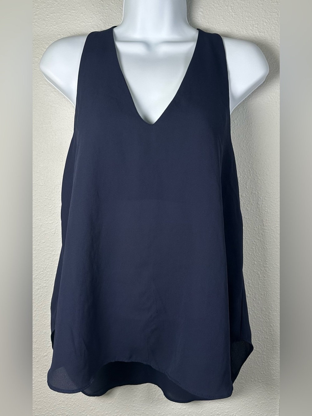 Three Eighty Two Navy Sleeveless V Neck Blouse Size Medium